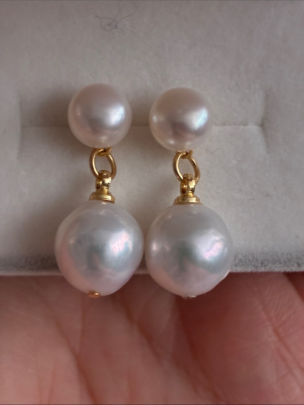 White Pearl Drop Earrings with Gold Accents